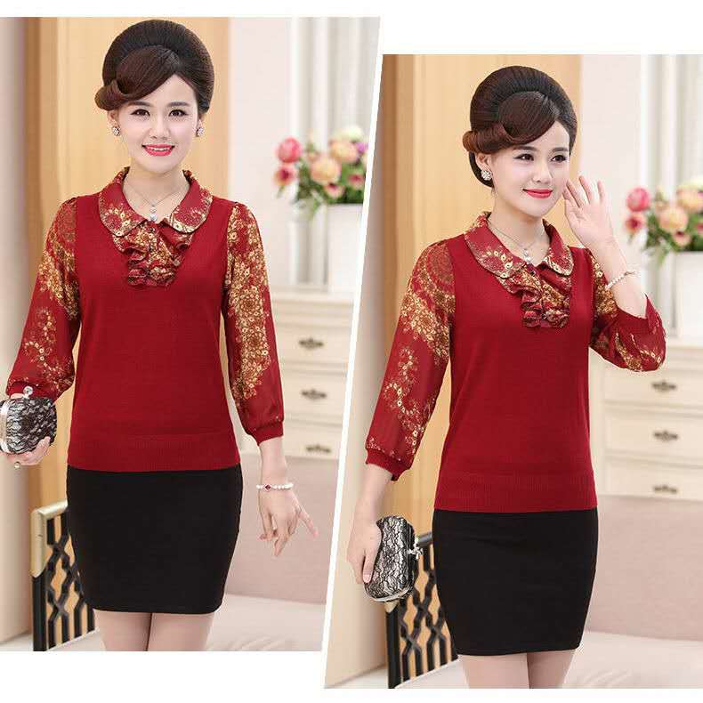 2020新款韩版小众设计感,中老年女装上衣,T恤长袖打底衫