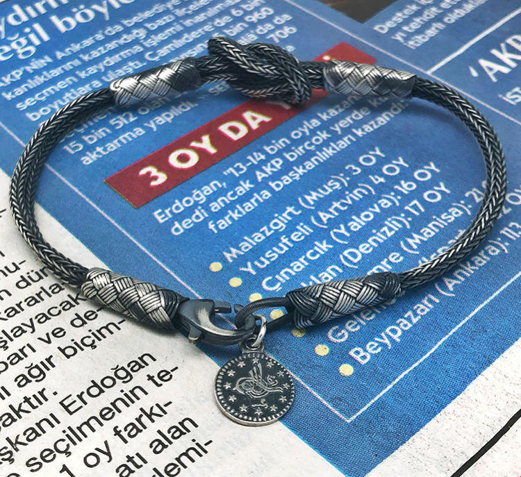 银编织手链,银和金编织手链