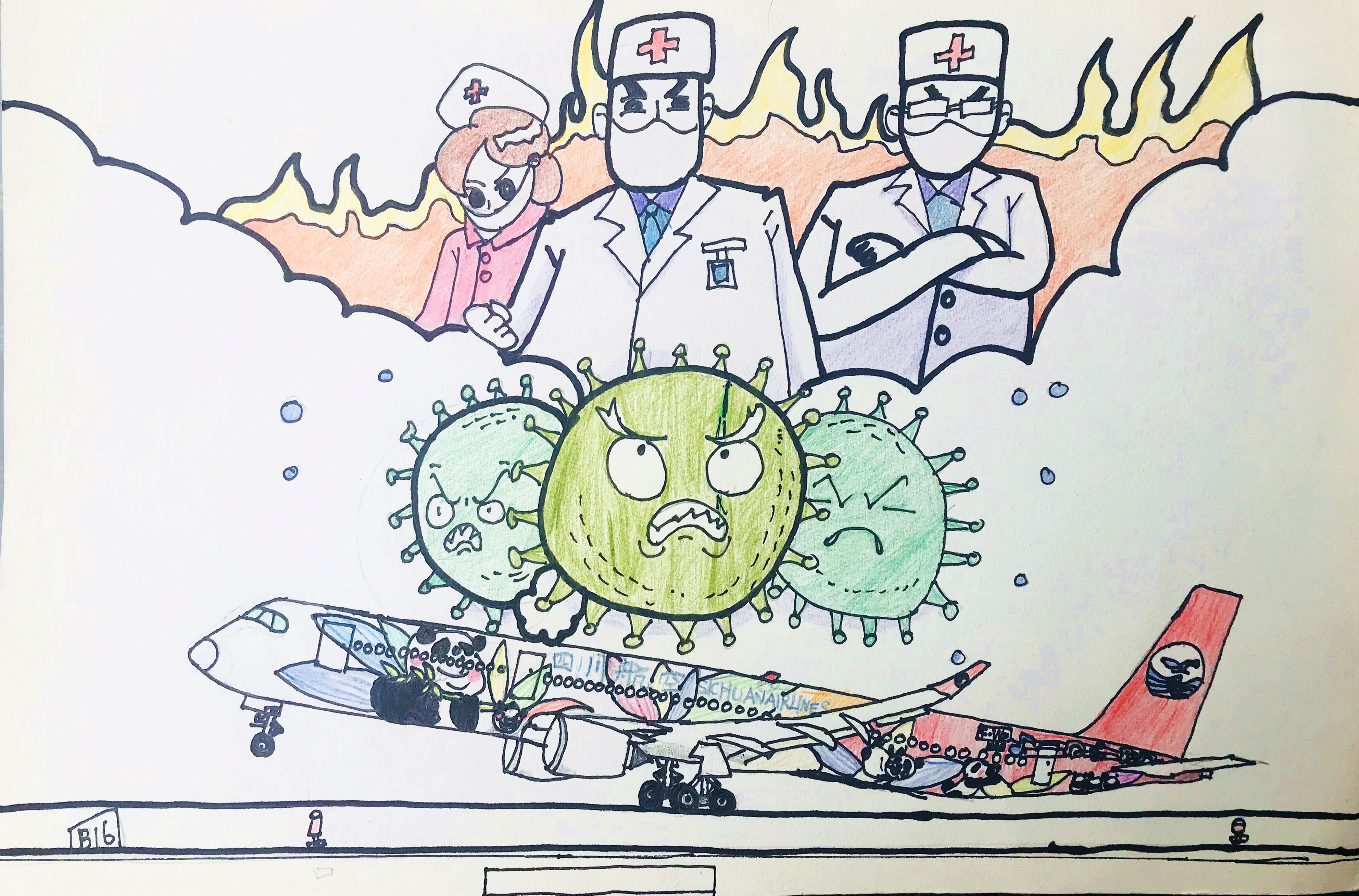 疫情防控优秀少儿美术创意作品展,以笔为剑抗击疫情