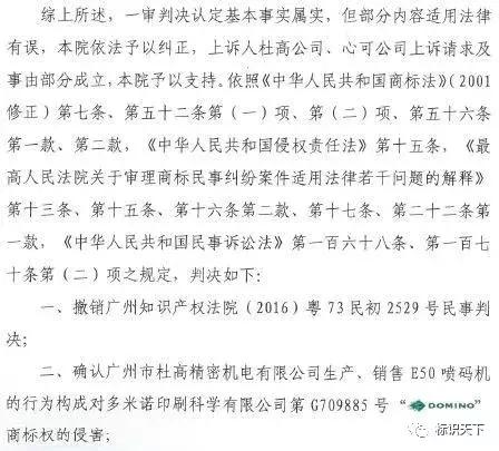 【关注】捍卫知识产权,多米诺诉杜高商标侵权终审胜诉
