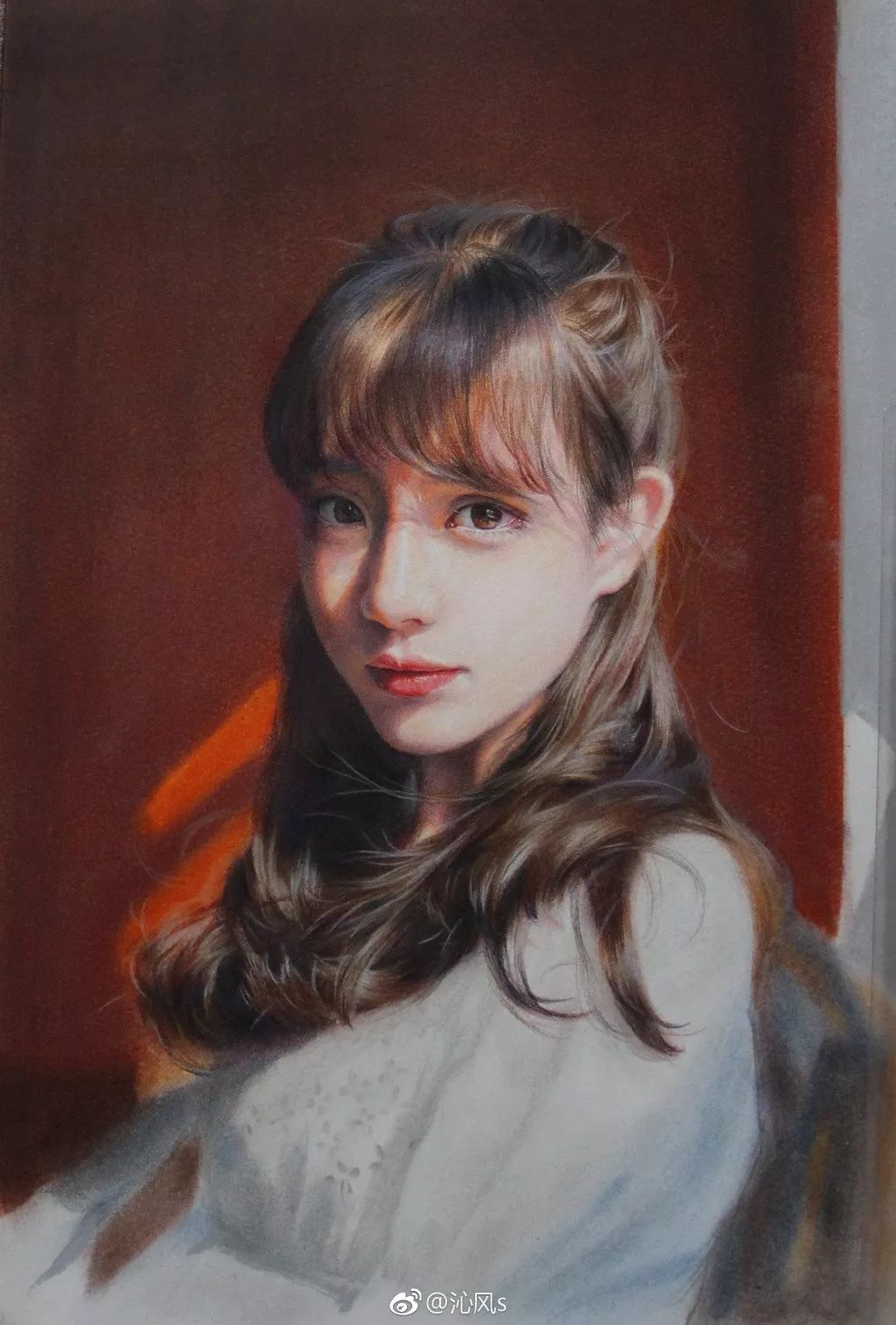 彩铅画美丽的山水画,彩铅画美人蝴蝶