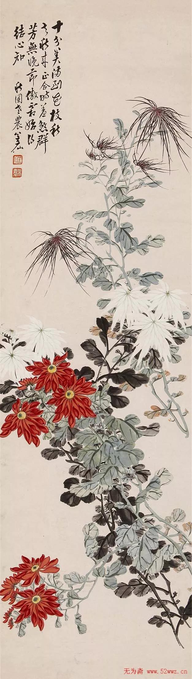国画写意菊花精品100幅,吴昌硕的写意菊花高雅古朴之大美