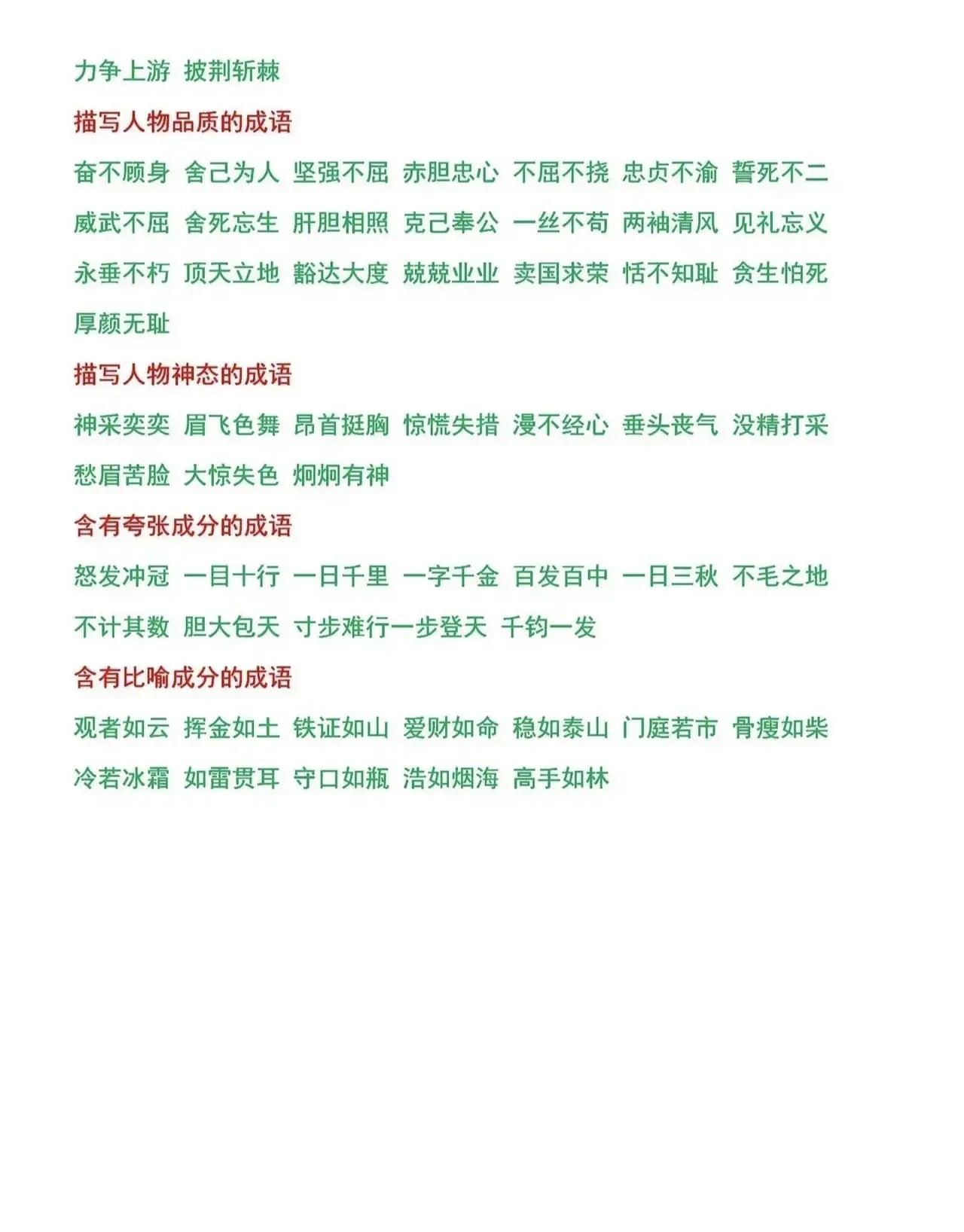 小学语文词语积累大全必考,语文成语归类大全