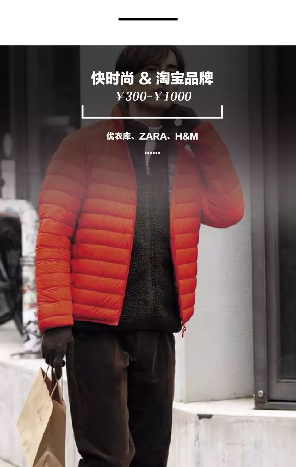 从一百到一千的羽绒服怎么选,男大牌羽绒服怎么选