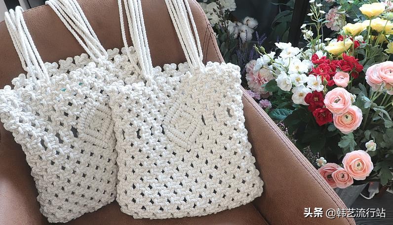 手工钩针编织手提包成品,钩针编织时尚又漂亮的女生手提包