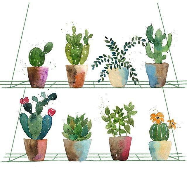 一组小清新的水彩绘画绿植素材,手绘水彩植物手帐