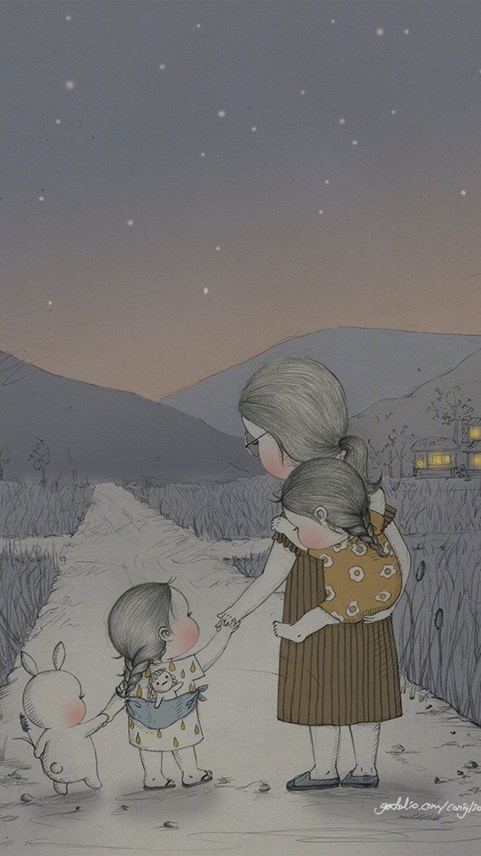 少女与兔子插画,兔子手绘创意插画