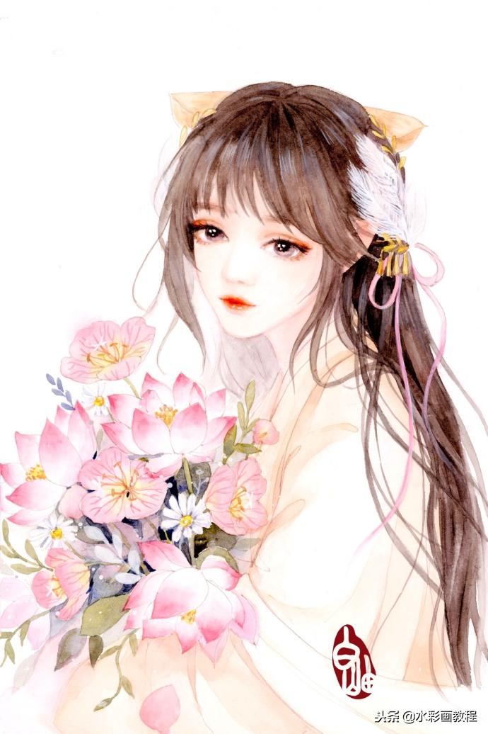 抖音自制古风手绘插画,彩铅插画手绘中国古风