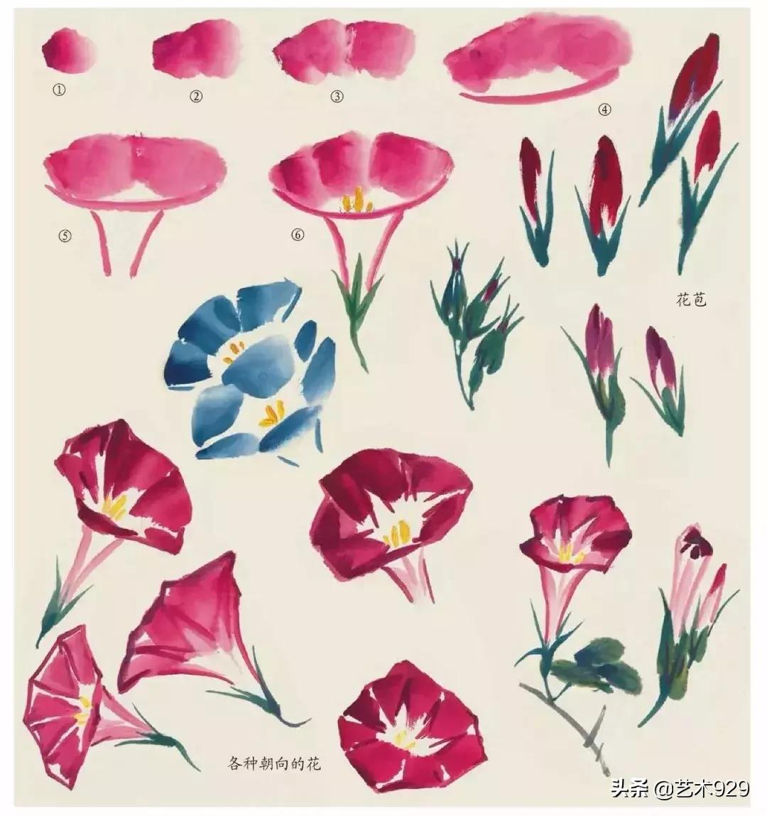 国画技法工笔花卉配色与花叶染法,国画欣赏精致的工笔彩色花卉