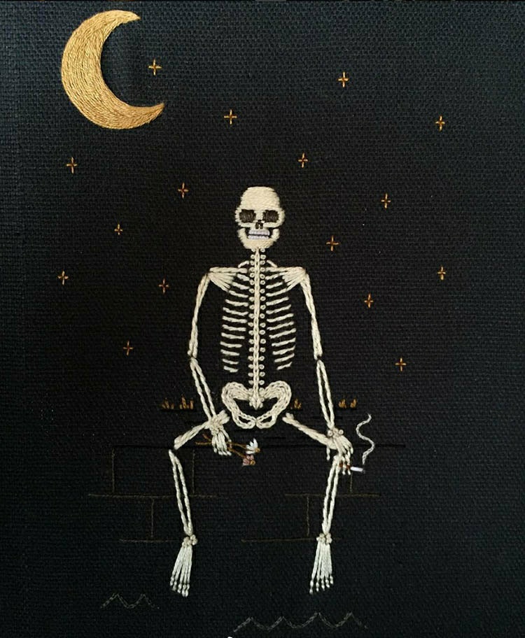 刺绣半袖骷髅,牛仔刺绣骷髅