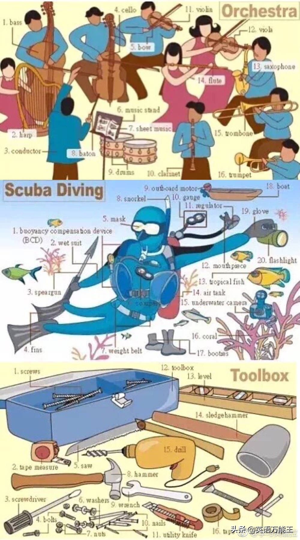 九宫格英语表达法,36张图记住所有物品的英语表达