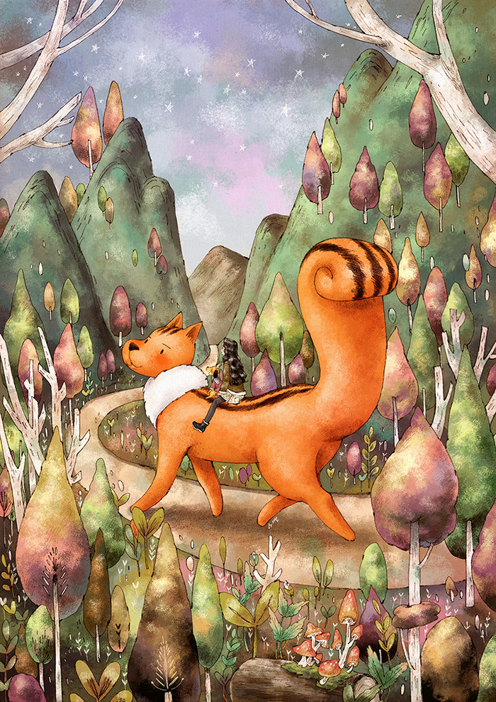 韩国插画师森林女孩日记图文,水彩插画森林女孩日记