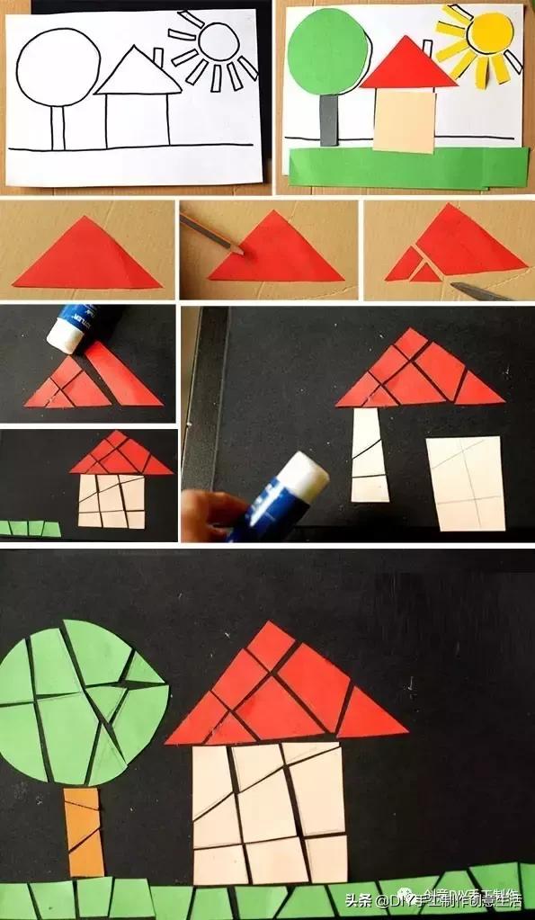 用圆纸片手工制作圣诞贴画,奇妙的纸片贴画手工