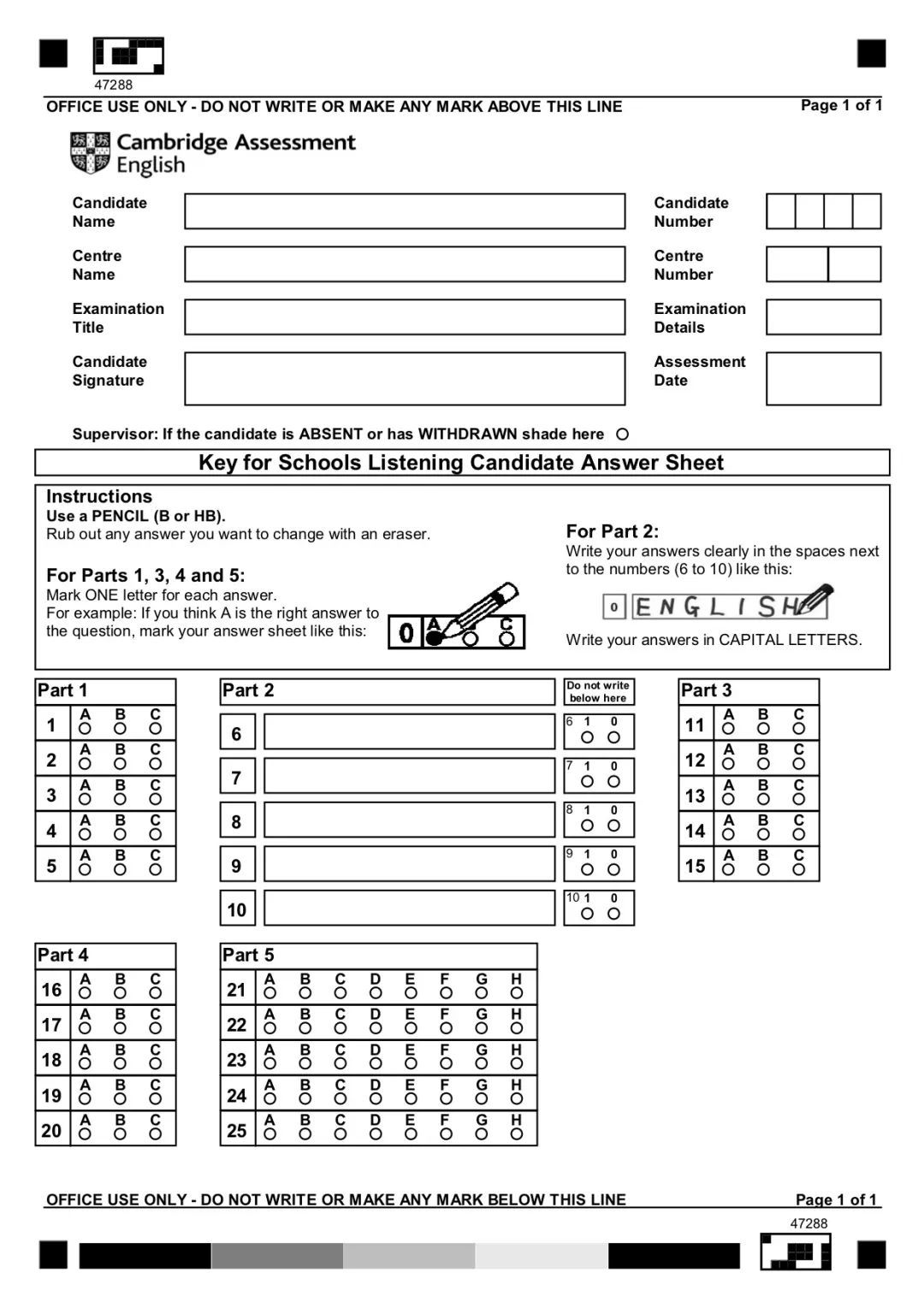 2020ket考试如何填答题卡,pet考试答题卡怎么填