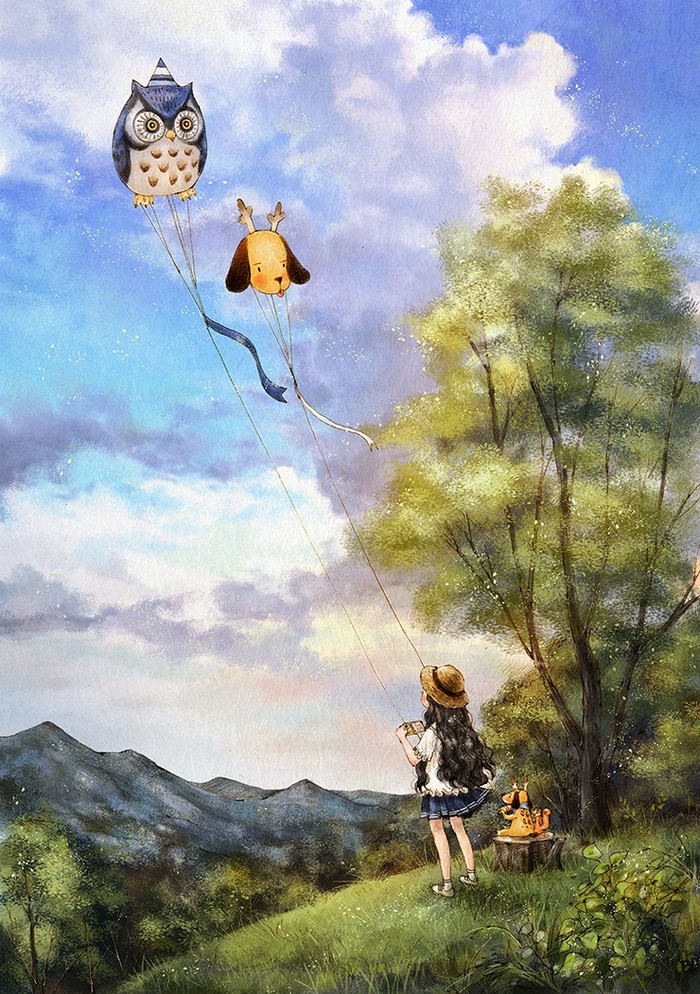 韩国插画师森林女孩日记图文,水彩插画森林女孩日记