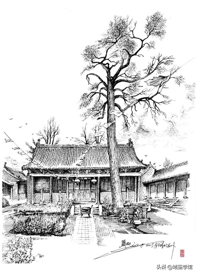 另类钢笔手绘,钢笔速写古建风景