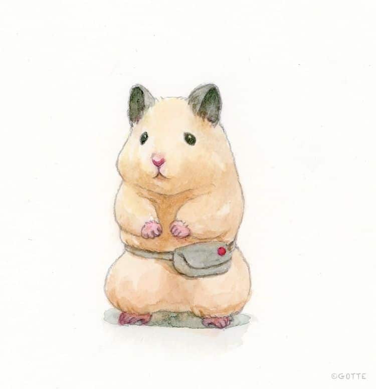 生活里可爱的小仓鼠,水彩颜料画可爱的仓鼠