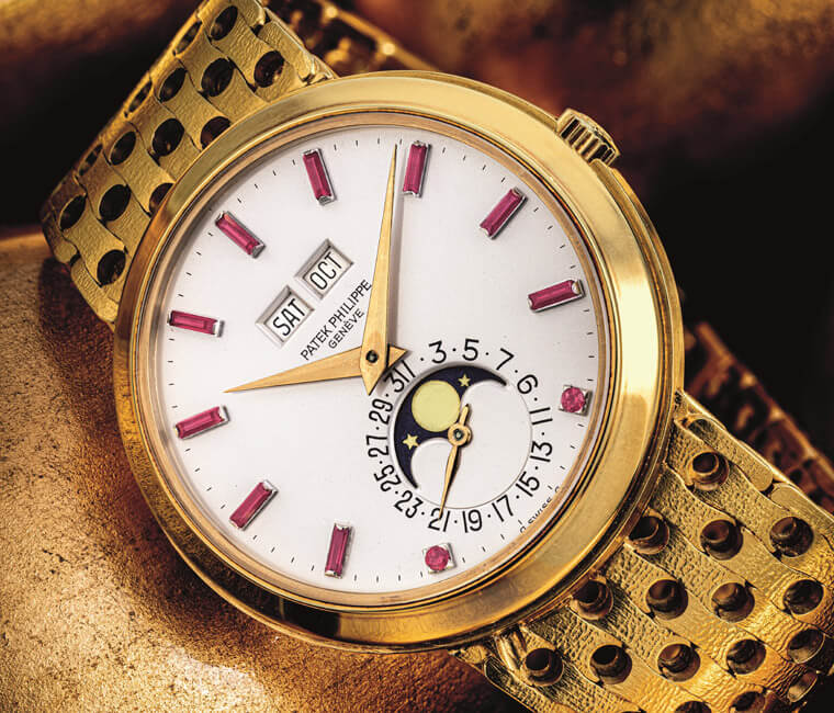 镶嵌红宝石的百达翡丽怀表,百达翡丽顶级古董黄金表