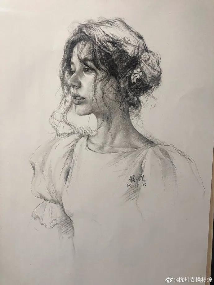 他笔下的女子油画细腻唯美,古典美女画唯美古风素描