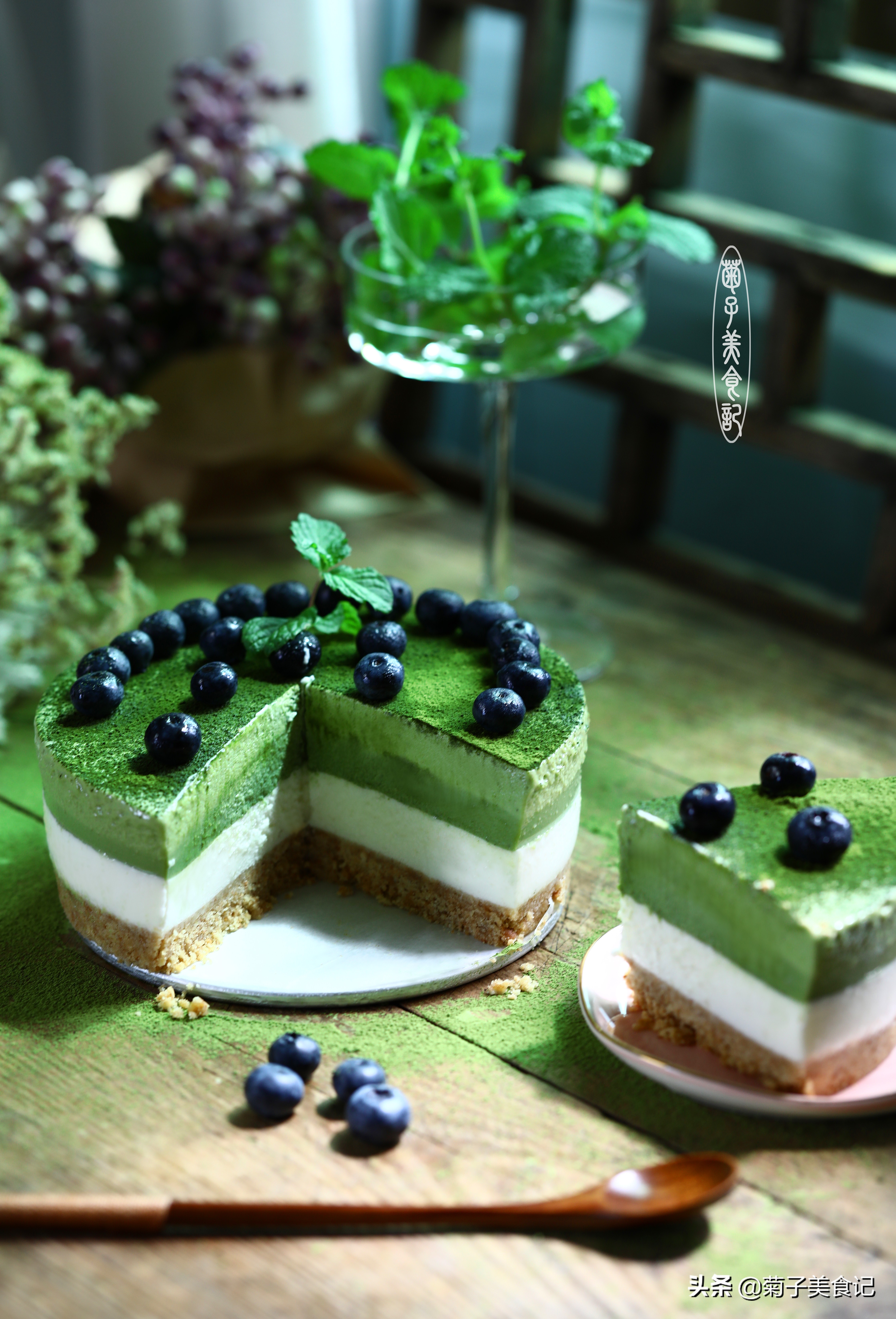超级美味的抹茶蛋糕,夏季甜点清新抹茶慕斯