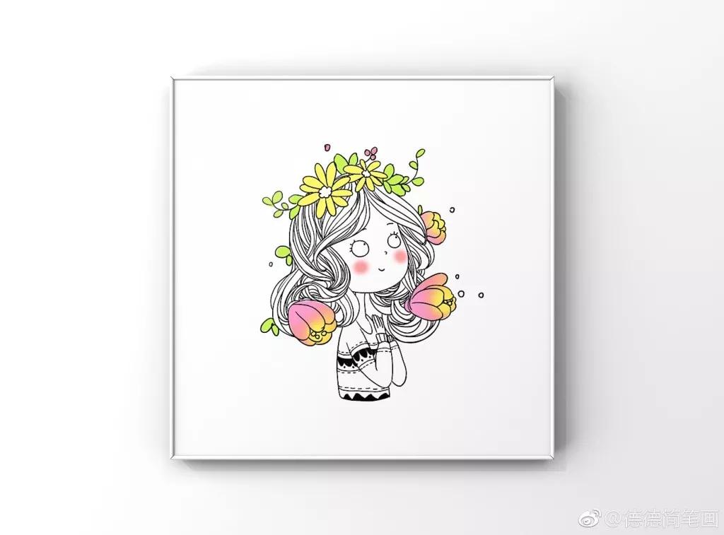 简单清新花卉的简笔画图片大全,唐老鸭简笔画可爱清新小女孩