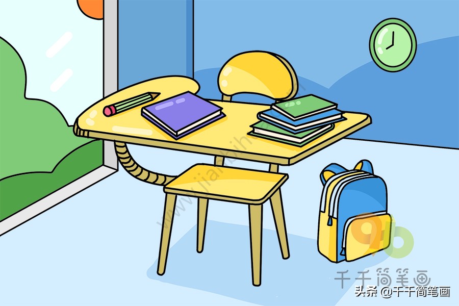 书桌简笔画简单又好看加凳子,学会整理书桌和房间的简笔画