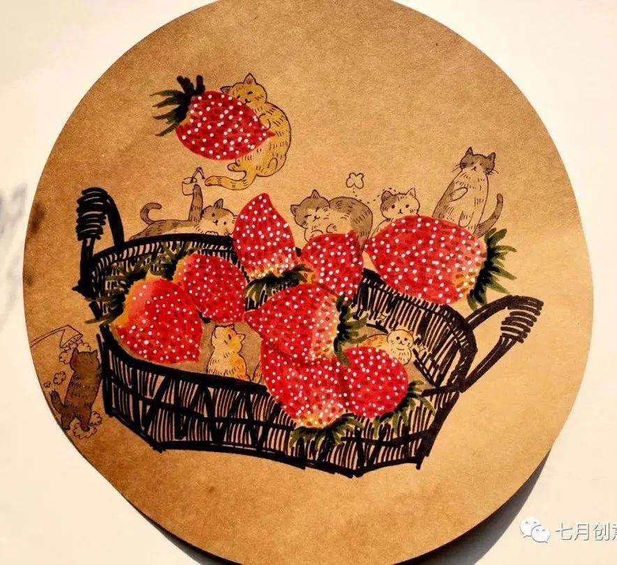 草莓自然笔记绘画,草莓幼儿园绘画