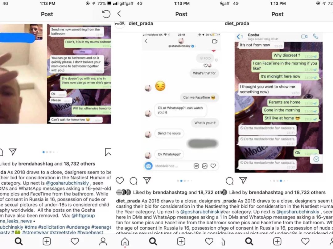 GoshaRubchinskiy陷入“恋童癖”风波”；G-III称CK走秀系列不赚钱；美国服饰集团股价上周五普遍大跌
