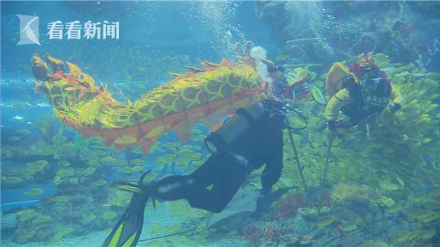 海昌极地水下舞龙拜年,海昌极地海洋公园水下舞龙