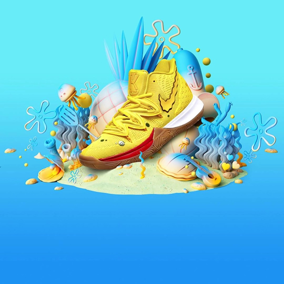 一双nike欧文五海绵宝宝配色,nike联名海绵宝宝欧文5