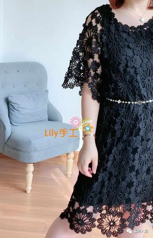 花涧溪：女士夏季钩针套头拼花连衣裙（有编织图解）