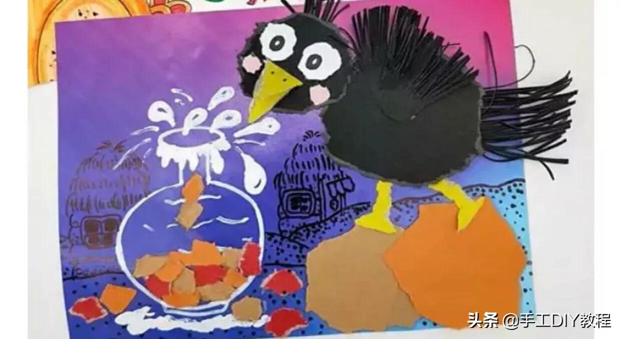 乌鸦喝水创意美术8岁课程,乌鸦喝水幼儿创意绘画