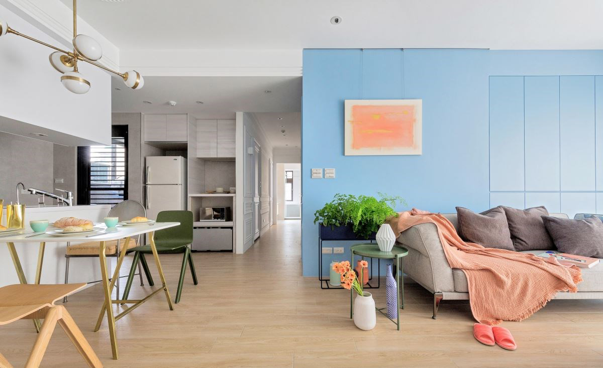 简约风蓝色电视墙,深色意式轻奢电视墙