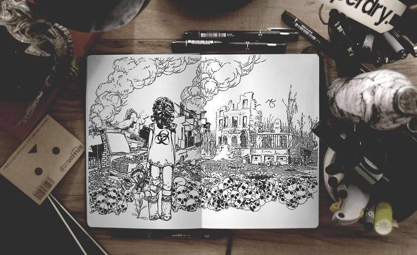 针管笔画向日葵,针管笔画100幅欣赏