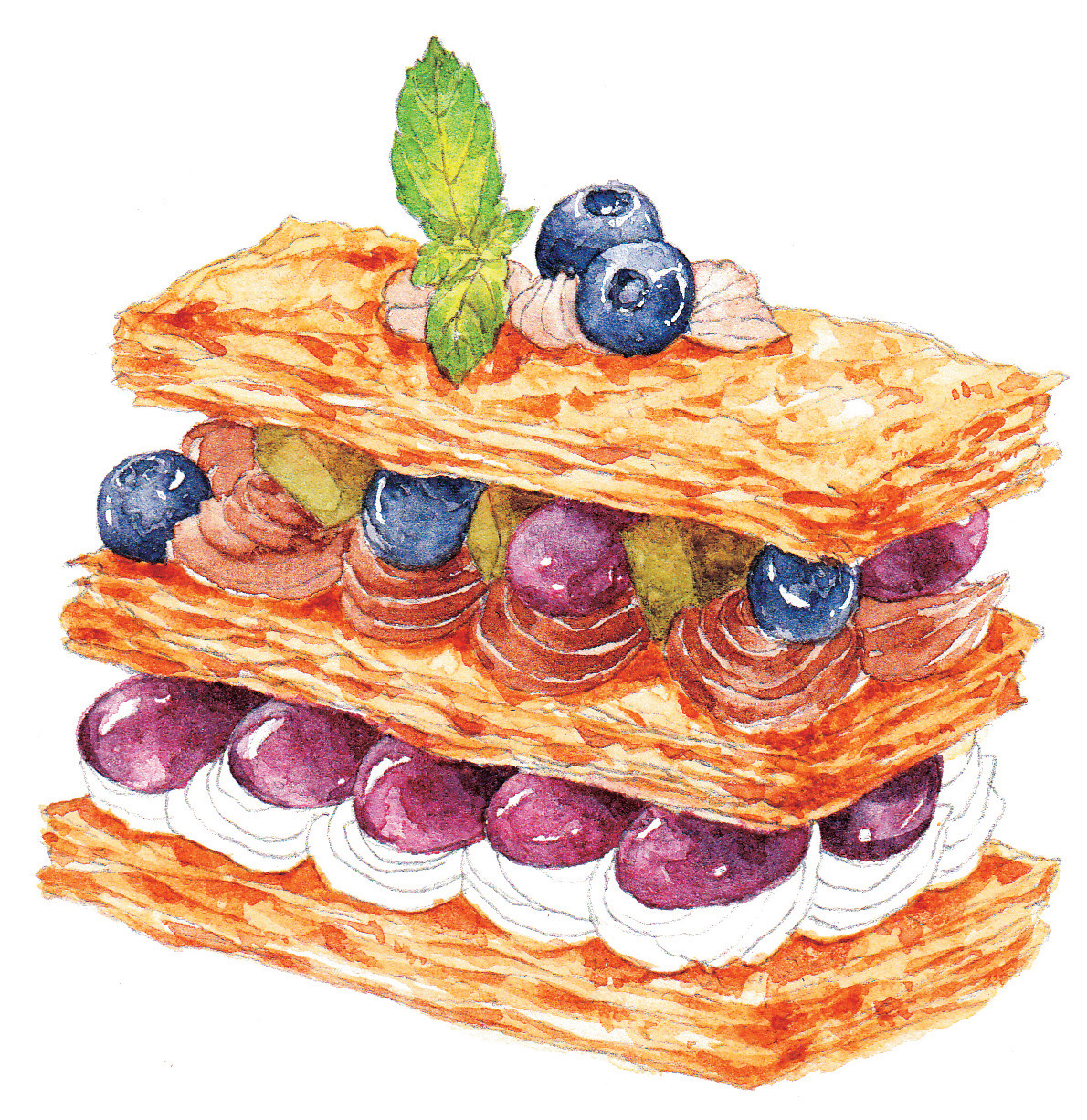 水彩葡萄蛋糕画法,水彩精致甜品教程