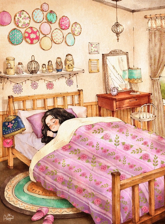 韩国插画师森林女孩日记图文,水彩插画森林女孩日记