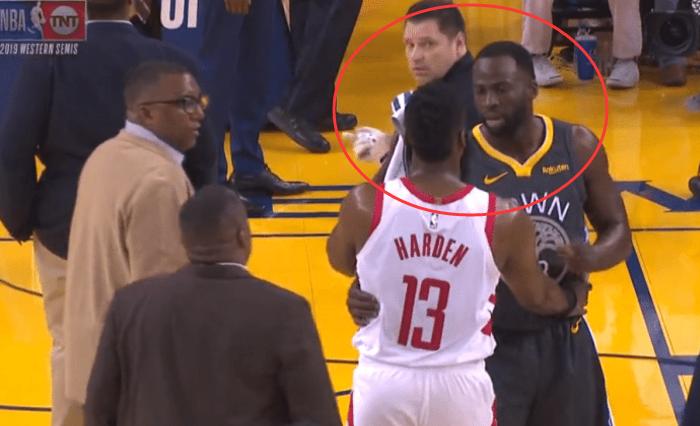 太丑陋,哈登被追梦打伤左眼,离场接受检查前,追梦还向他道歉