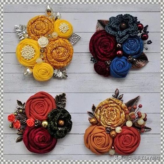 布艺玫瑰花的作品,花朵布艺作品