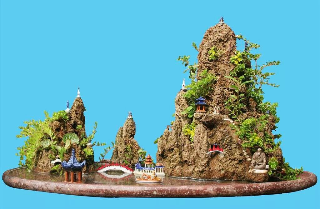 用根雕边角废料拼凑简单山水盆景,山水盆景制作基础方法入门