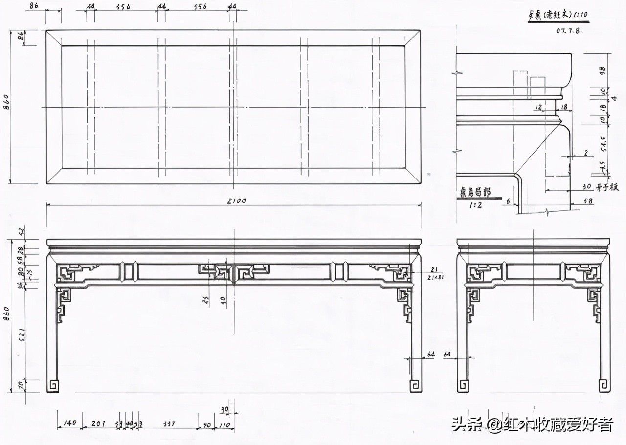 中国传统家具手绘三视图,古典家具设计图纸