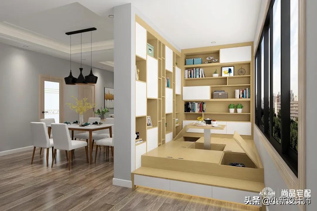 12平榻榻米房间设计带飘窗,小阳台做榻榻米书房装修设计