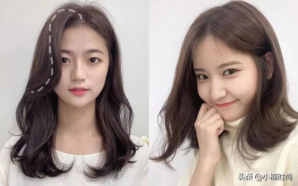 太阳穴凹陷窄额头长刘海造型,中短地雷刘海