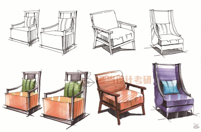 室内手绘单体沙发,沙发椅子手绘画法