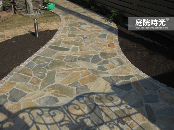 中式庭院古代老石板铺装,庭院铺装样式区域颜色搭配