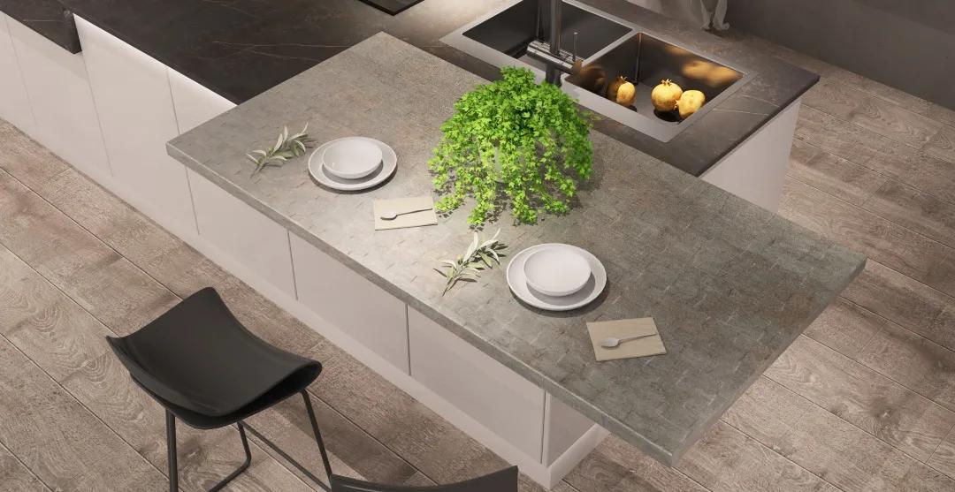 厨房设计吧台最新款,厨房直角吧台和推拉门一体效果图