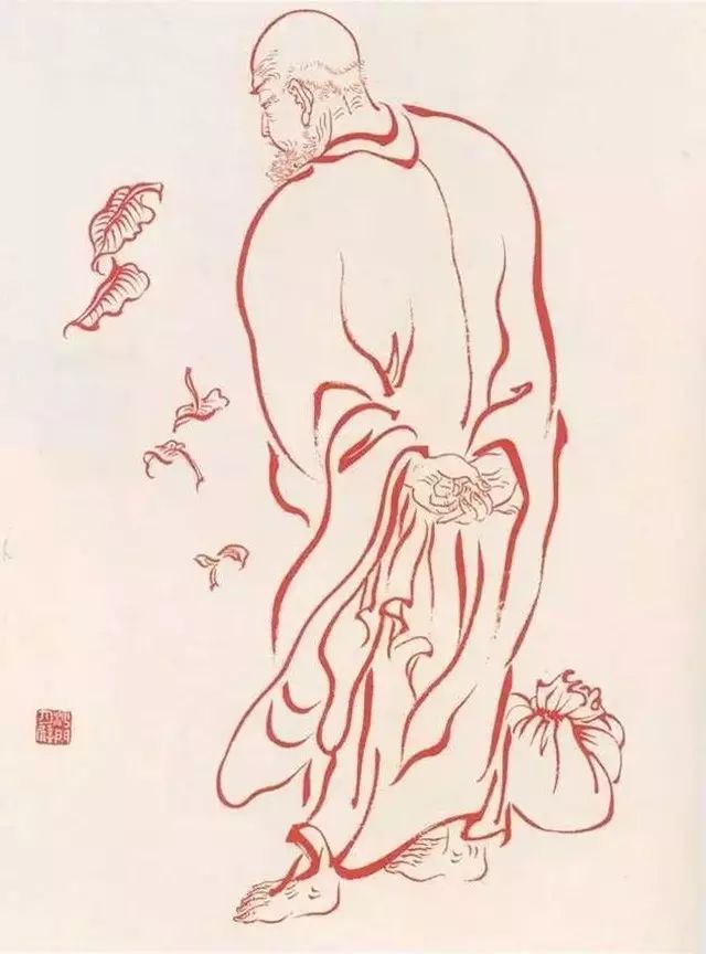 弘一法师的蓝底描金十八罗汉作品,弘一大师100万罗汉图写意