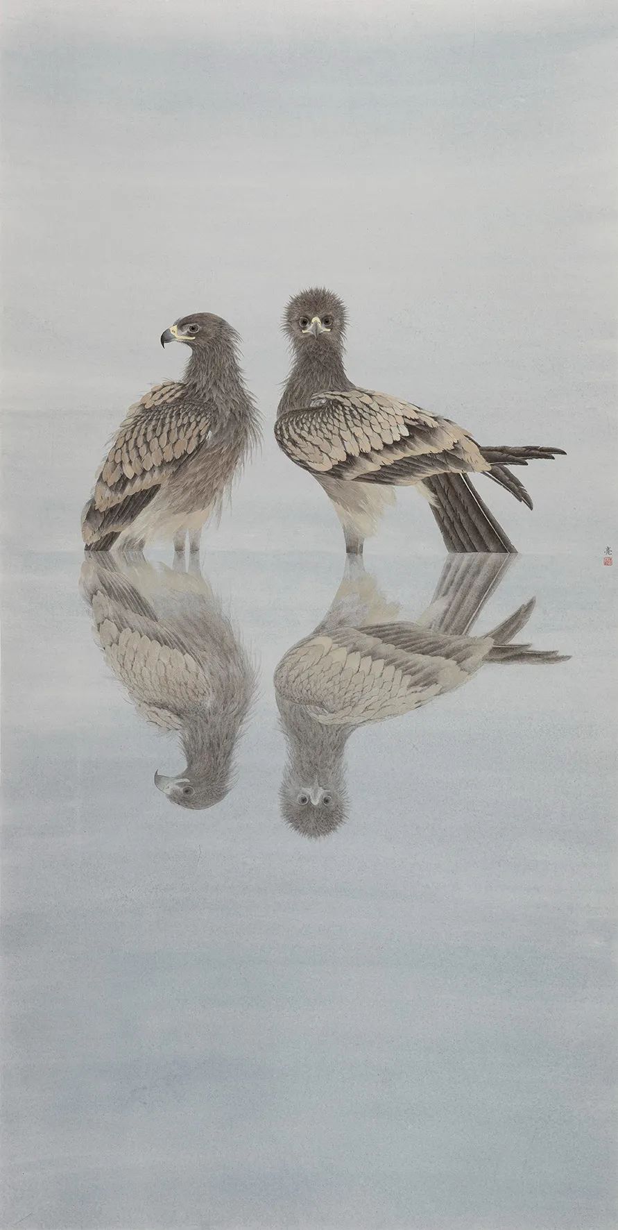 他画的鹰,严谨工致,萧疏威严