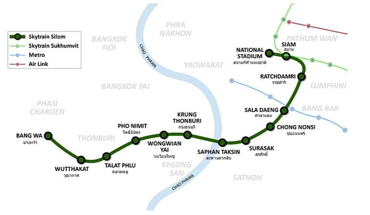 曼谷机场bts线路图,曼谷机场线和mrt是通票吗