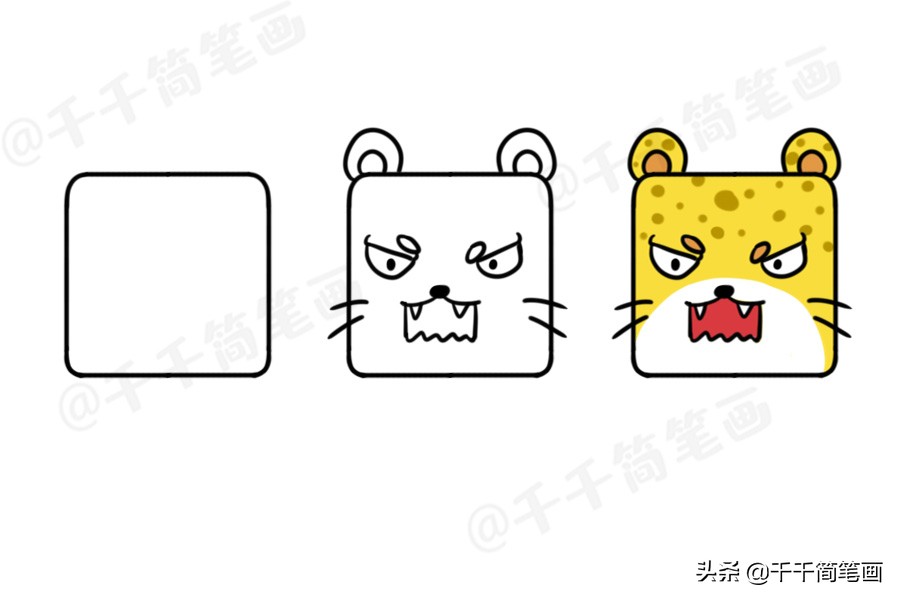 100个动物简笔画老虎,用圆形画各种小动物简笔画