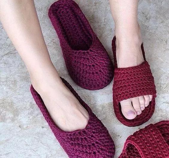 钩拖鞋边上编织教程,布条钩织拖鞋的全过程